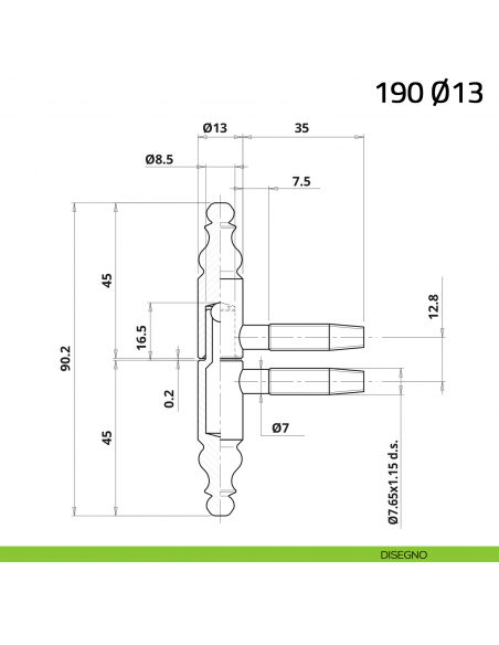 Cerniera anuba stile barocco Otlav diametro 13 mm ottonata per porta in legno disegno
