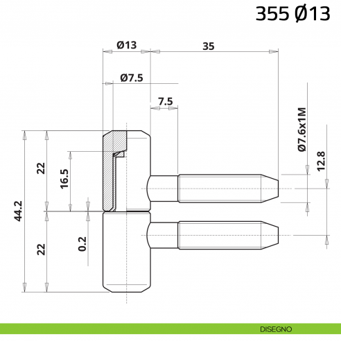 Cerniera anuba in acciaio inox Otlav diametro 13 mm con perno in nylon