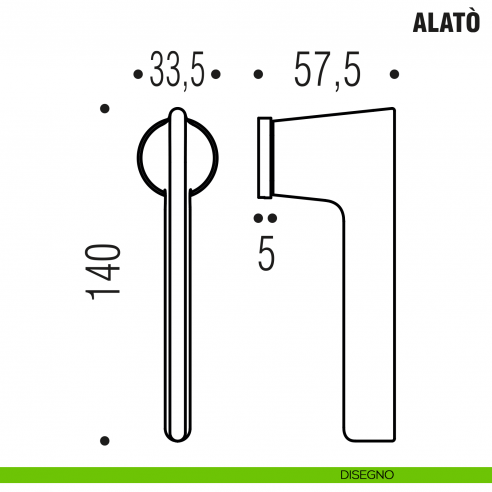 Maniglia per finestra martellina DK Alatò Zero Evolution Colombo Design con rosetta minimale - disegno