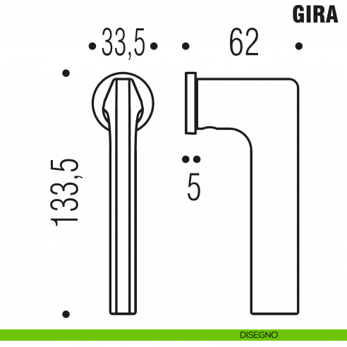 Maniglia per finestra martellina DK Zero Gira Colombo Design con rosetta minimale - disegno