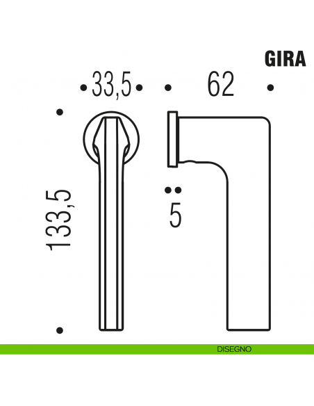 Maniglia per finestra martellina DK Zero Gira Colombo Design con rosetta minimale - disegno