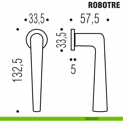 Maniglia per finestra martellina DK Zero Robotre Colombo Design con rosetta minimale - disegno