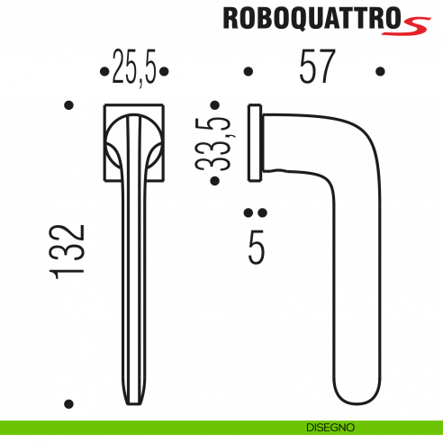 Maniglia per finestra martellina DK Zero Roboquattro S Colombo Design con rosetta minimale - disegno