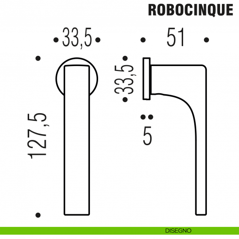 Maniglia per finestra martellina DK Zero Robocinque Colombo Design con rosetta minimale - disegno