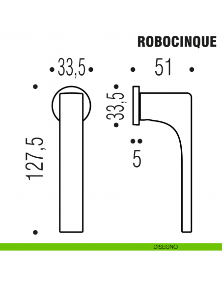 Maniglia per finestra martellina DK Zero Robocinque Colombo Design con rosetta minimale - disegno