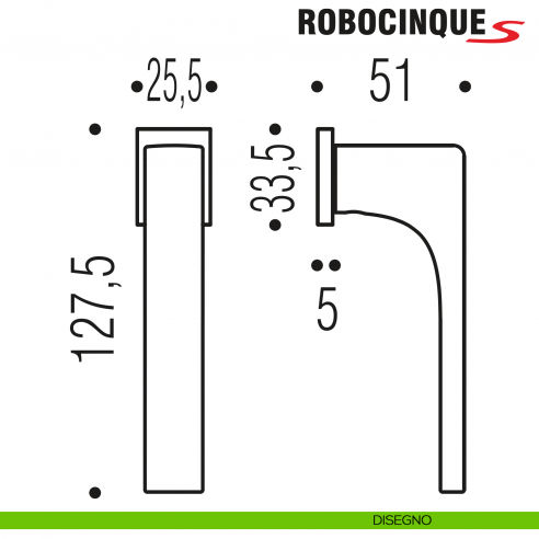 Maniglia per finestra martellina DK Zero Robocinque S Colombo Design con rosetta minimale - disegno