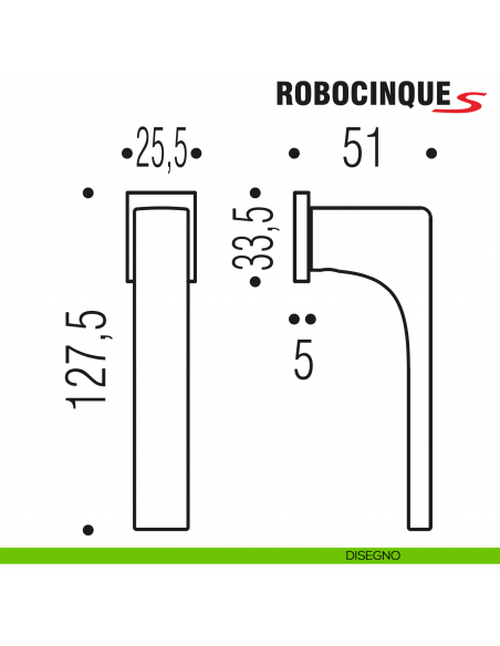 Maniglia per finestra martellina DK Zero Robocinque S Colombo Design con rosetta minimale - disegno