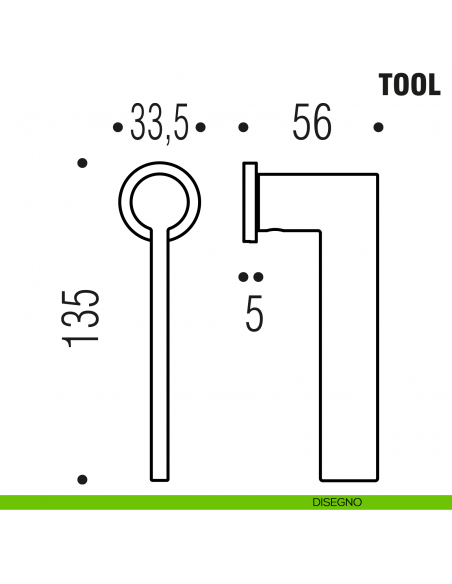 Maniglia per finestra martellina DK Zero Tool Colombo Design con rosetta minimale - disegno