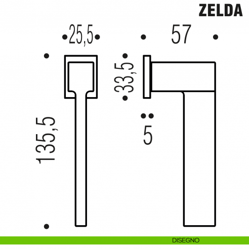 Maniglia per finestra martellina DK Zero Zelda Colombo Design con rosetta minimale - disegno
