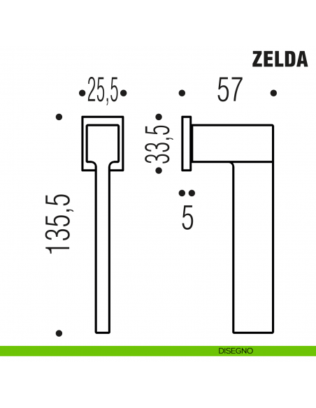 Maniglia per finestra martellina DK Zero Zelda Colombo Design con rosetta minimale - disegno
