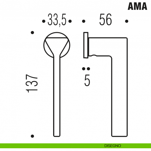 Maniglia per finestra martellina DK Zero Ama Colombo Design con rosetta minimale - disegno