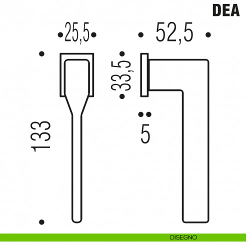 Maniglia per finestra martellina DK Zero Dea Colombo Design con rosetta minimale - disegno