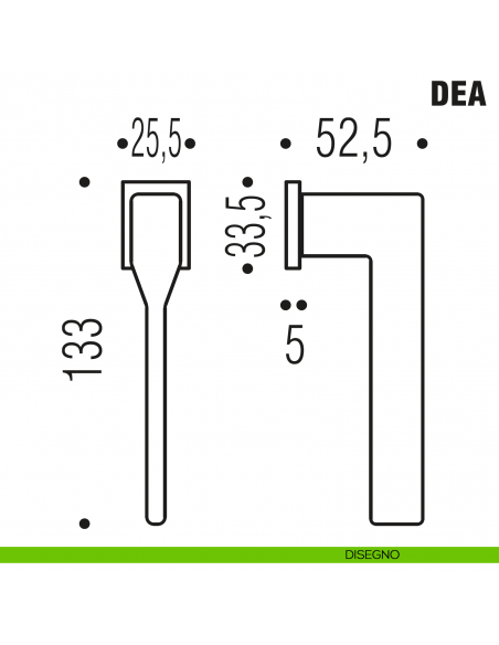 Maniglia per finestra martellina DK Zero Dea Colombo Design con rosetta minimale - disegno