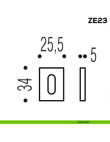 Bocchetta rettangolare patent per porta Zero Evolution Colombo Design ZE23 - disegno