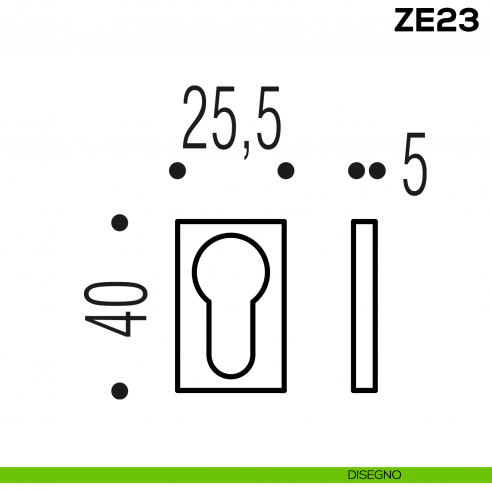 Bocchetta rettangolare yale per porta Zero Evolution Colombo Design ZE23 - foro yale - disegno