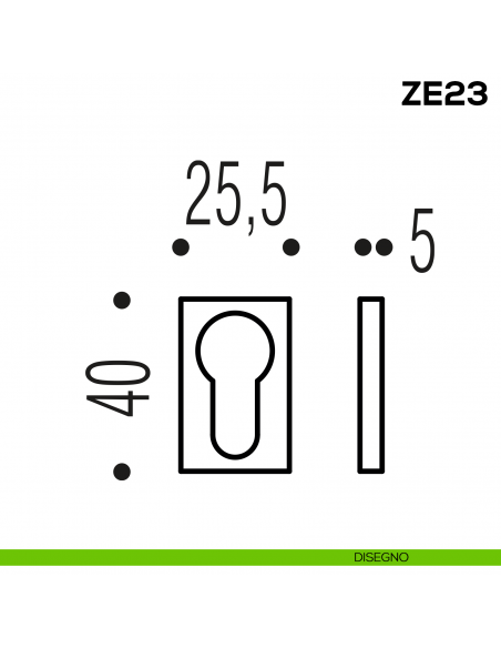 Bocchetta rettangolare yale per porta Zero Evolution Colombo Design ZE23 - foro yale - disegno