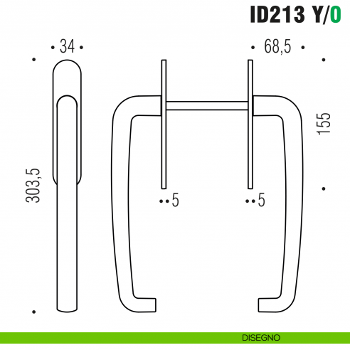 Maniglione per alzante scorrevole ID213 Y/0 accoppiato Colombo Design con placca minimale Zero Evolution - disegno