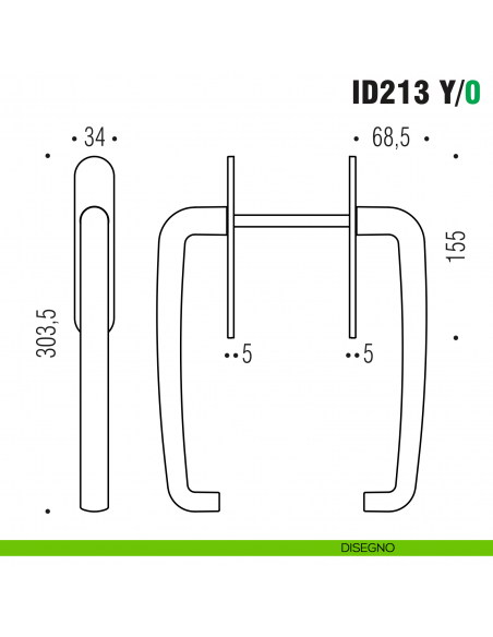 Maniglione per alzante scorrevole ID213 Y/0 accoppiato Colombo Design con placca minimale Zero Evolution - disegno