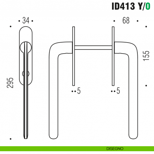Maniglione per alzante scorrevole ID413 Y/0 accoppiato Colombo Design con placca minimale Zero Evolution - disegno