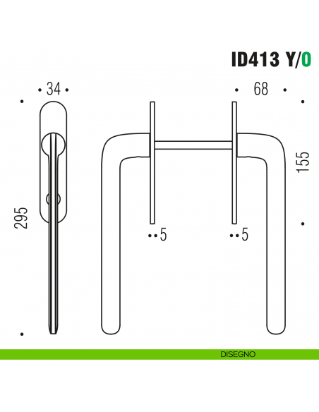 Maniglione per alzante scorrevole ID413 Y/0 accoppiato Colombo Design con placca minimale Zero Evolution - disegno