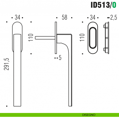 Maniglione per alzante scorrevole ID513/0 singolo Colombo Design con placca minimale Zero Evolution