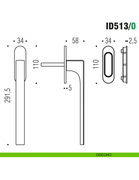 Maniglione per alzante scorrevole ID513/0 singolo Colombo Design con placca minimale Zero Evolution