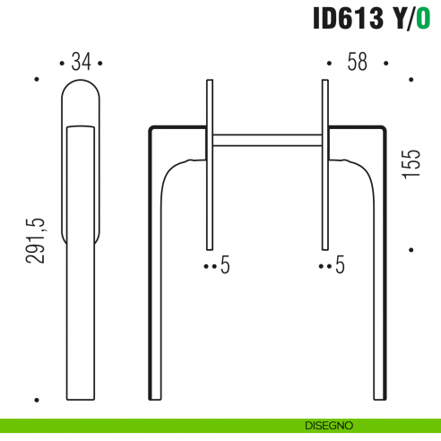 Maniglione per alzante scorrevole ID613 Y/0 accoppiato Colombo Design con placca minimale Zero Evolution - disegno