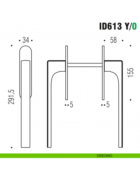 Maniglione per alzante scorrevole ID613 Y/0 accoppiato Colombo Design con placca minimale Zero Evolution - disegno