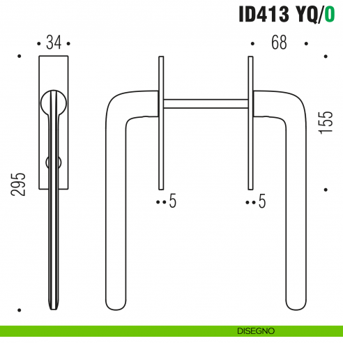 Maniglione per alzante scorrevole ID413 YQ/0 accoppiato Colombo Design con placca minimale Zero Evolution - disegno