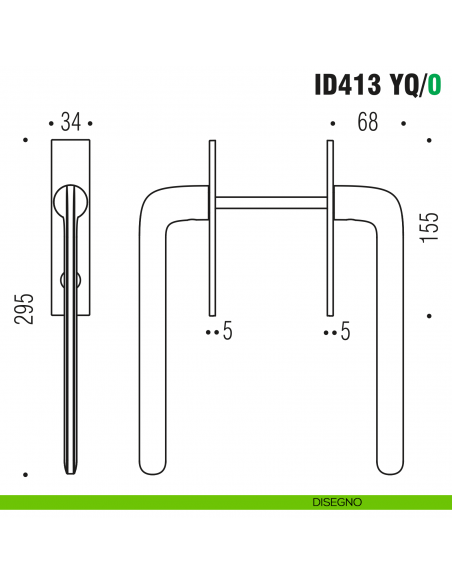 Maniglione per alzante scorrevole ID413 YQ/0 accoppiato Colombo Design con placca minimale Zero Evolution - disegno