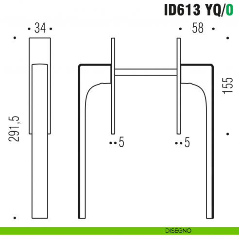 Maniglione per alzante scorrevole ID613 YQ/0 accoppiato Colombo Design con placca minimale Zero Evolution - disegno