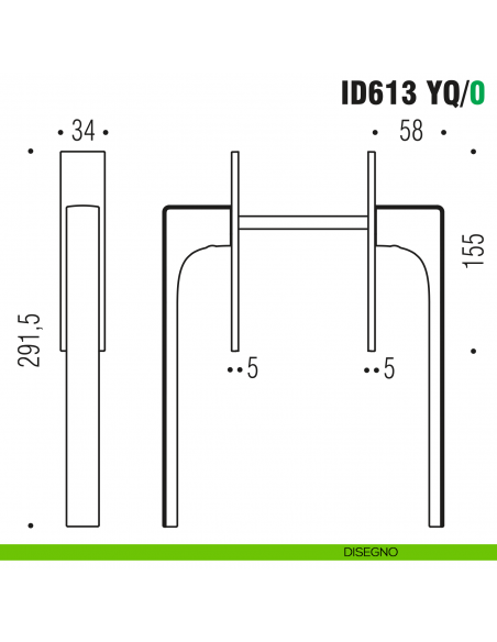 Maniglione per alzante scorrevole ID613 YQ/0 accoppiato Colombo Design con placca minimale Zero Evolution - disegno