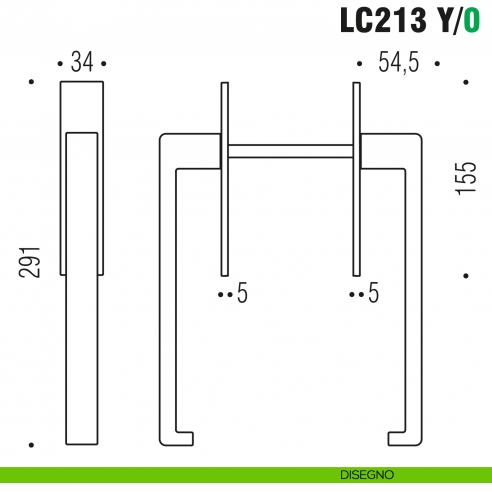 Maniglione per alzante scorrevole LC213 Y/0 accoppiato Colombo Design con placca minimale Zero Evolution - disegno