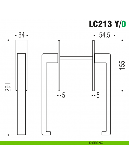 Maniglione per alzante scorrevole LC213 Y/0 accoppiato Colombo Design con placca minimale Zero Evolution - disegno
