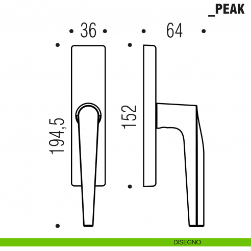 Maniglia per finestra cremonese Peak Colombo Design disegno