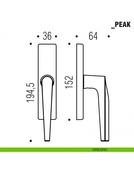Maniglia per finestra cremonese Peak Colombo Design disegno