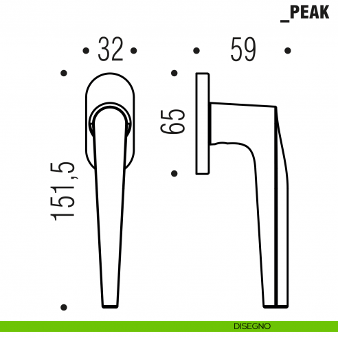 Maniglia per finestra martellina DK Peak Colombo Design disegno