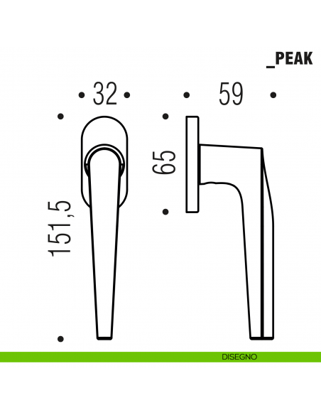Maniglia per finestra martellina DK Peak Colombo Design disegno