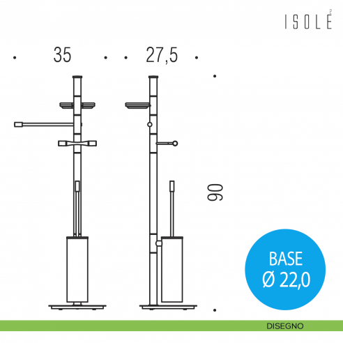 Piantana porta salvietta, porta sapone, porta rotolo e porta scopino Colombo Design Isole disegno