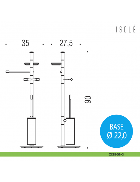Piantana porta salvietta, porta sapone, porta rotolo e porta scopino Colombo Design Isole disegno