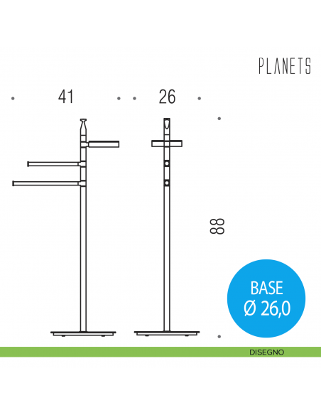 Piantana porta sapone e porta salvietta Colombo Design Planets disegno