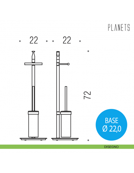 Piantana porta rotolo e porta scopino sospeso Colombo Design Planets disegno