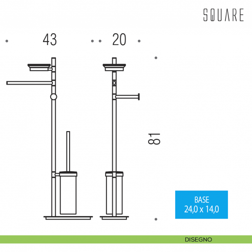 Piantana porta salvietta, porta sapone, porta rotolo e porta scopino Colombo Design Square disegno