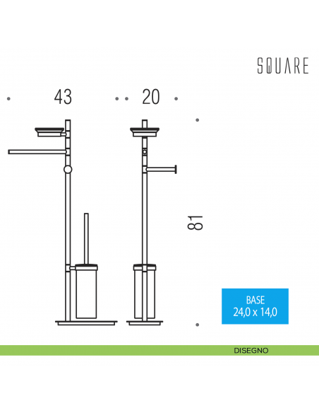 Piantana porta salvietta, porta sapone, porta rotolo e porta scopino Colombo Design Square disegno