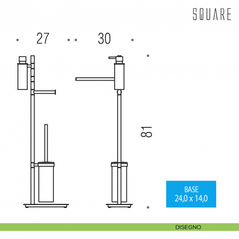 Piantana spandisapone, porta salvietta, porta rotolo e porta scopino Colombo Design Square disegno