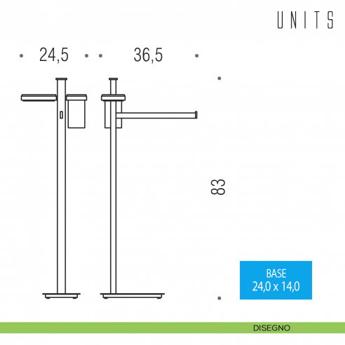Piantana porta sapone, porta bicchiere e porta salvietta Colombo Design Units disegno
