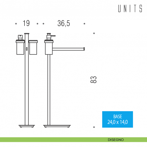 Piantana spandisapone, porta bicchiere e porta salvietta Colombo Design Units disegno