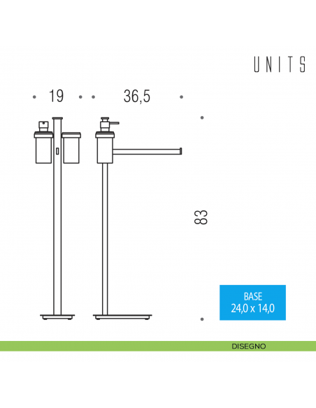 Piantana spandisapone, porta bicchiere e porta salvietta Colombo Design Units disegno