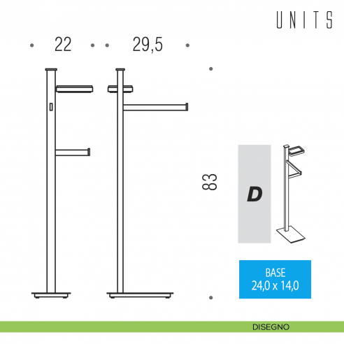 Piantana porta sapone, porta salvietta e porta rotolo Colombo Design Units disegno destro