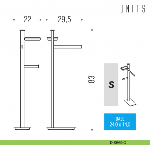 Piantana porta sapone, porta salvietta e porta rotolo Colombo Design Units disegno sinistro